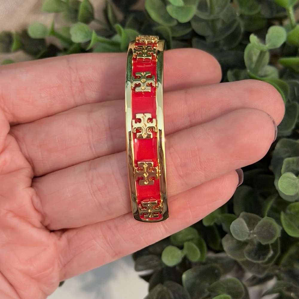 Tory Burch Gold and Red Bangle Bracelet - Picture 3 of 5